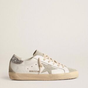 Golden Goose White and Gray Sneakers with Glitter Accent